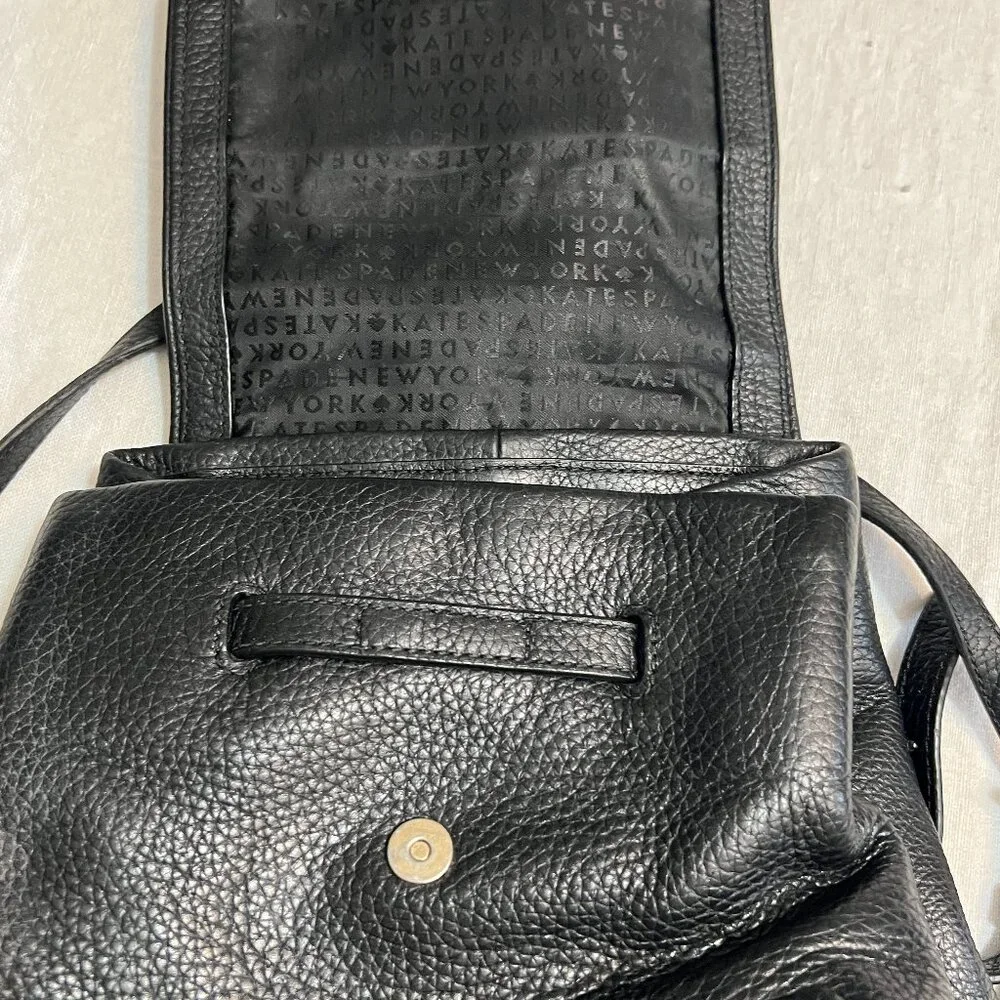 kate spade Black Leather Backpack Tessel Zip Pocket Drawstring Flap Bag - Picture 3 of 9